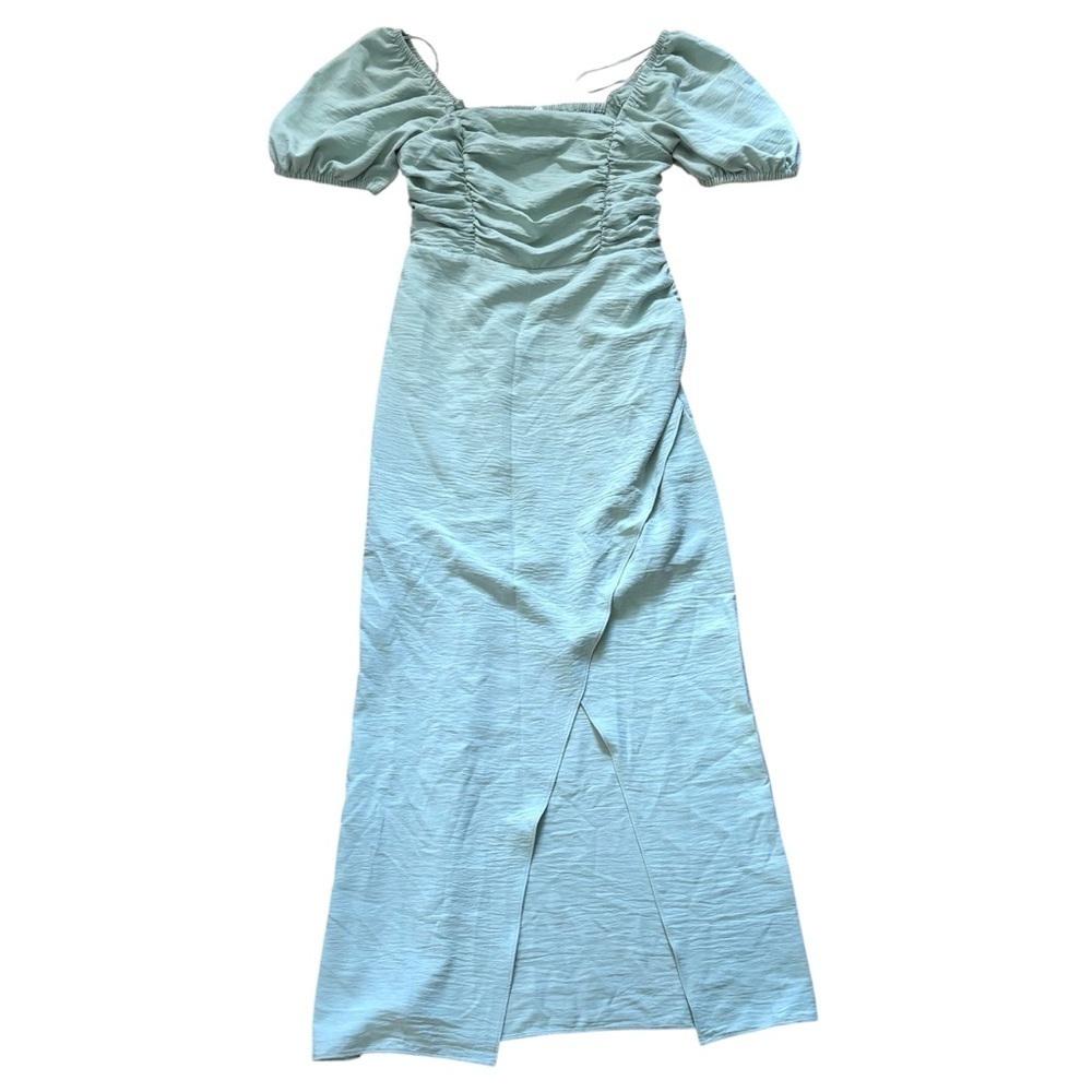 By the River Mint Green Midi Dress Womens Size Small Square Neckline Puff Sleeve
